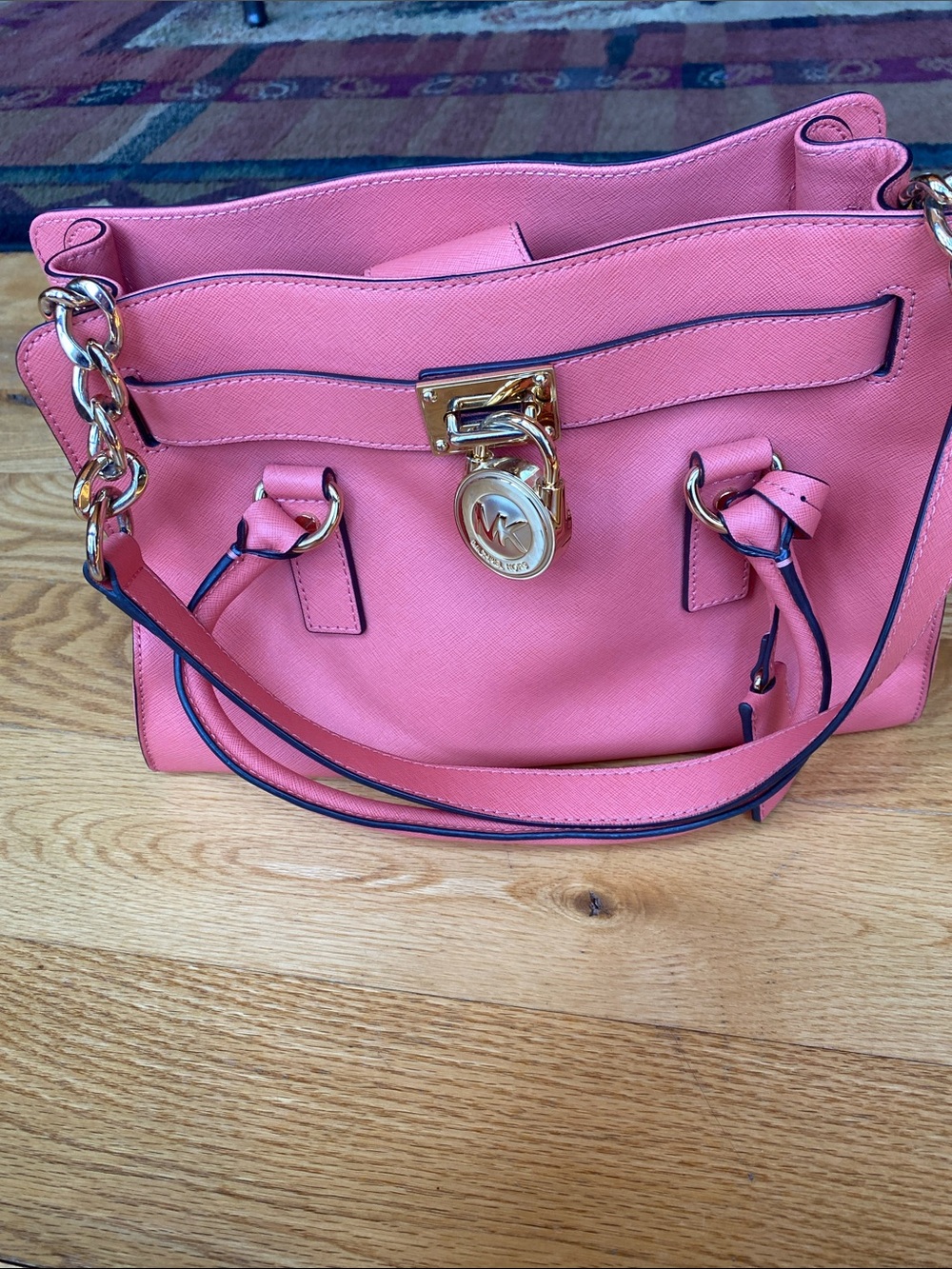 Michael Kors Pink/coral Saffiano Satchel with Gold Hardware